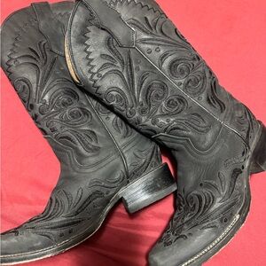 Black Embroidered Western Boots